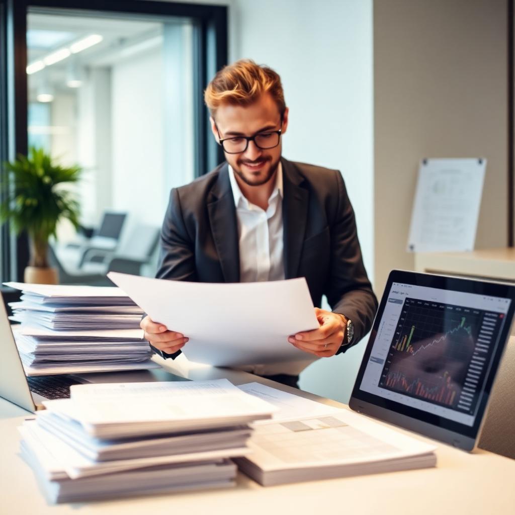 Procurement specialist reviewing tender packages and schedules