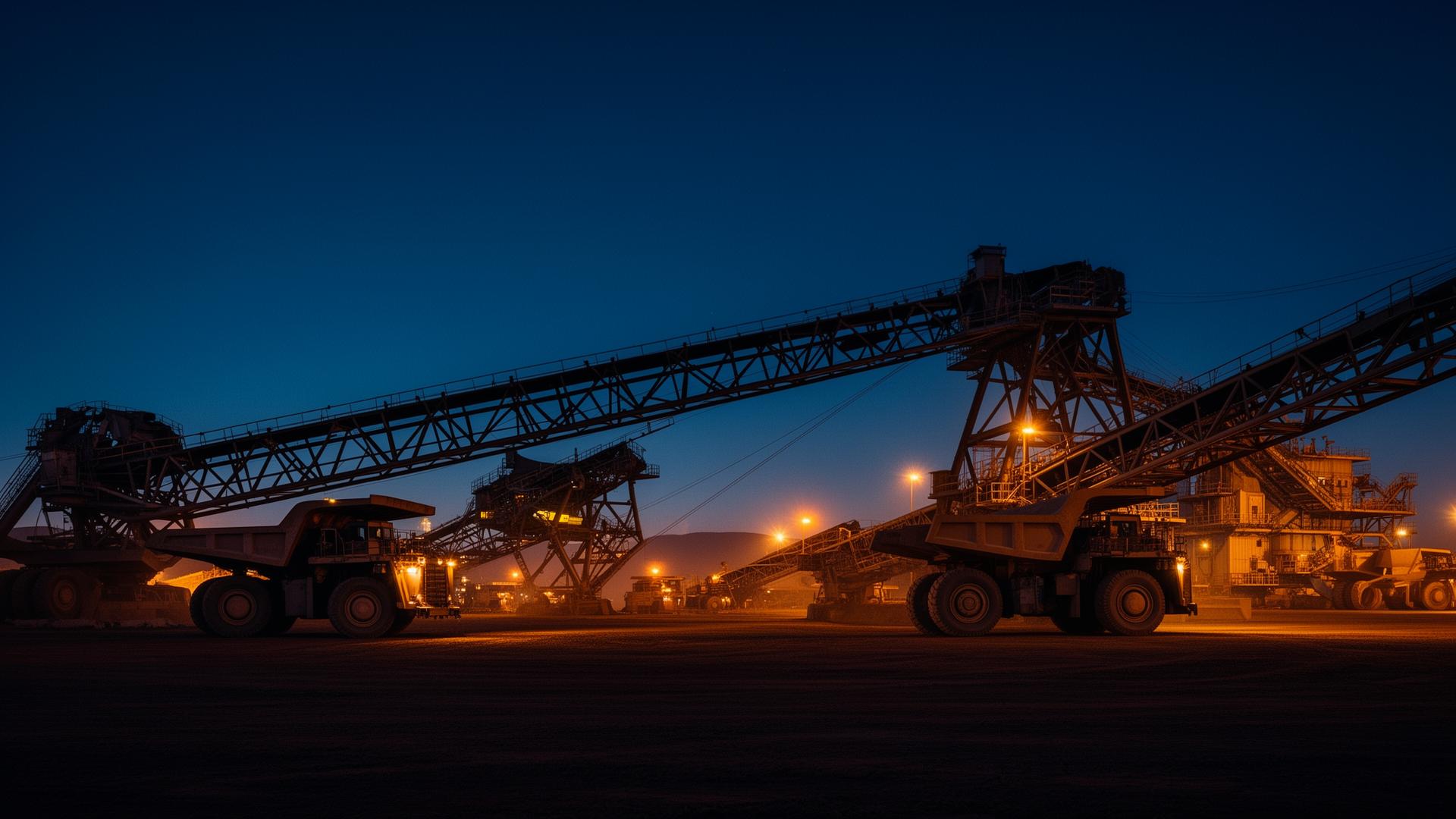 Mining and civil infrastructure site at dusk